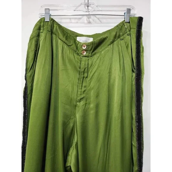 Anthropologie Diandra Green Satin Pleated Joggers Size 16. B-3